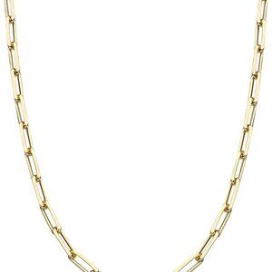 Italian Solid 925 Sterling Silver, 18Kt Gold Plated 3mm Paperclip Link Chain Nec